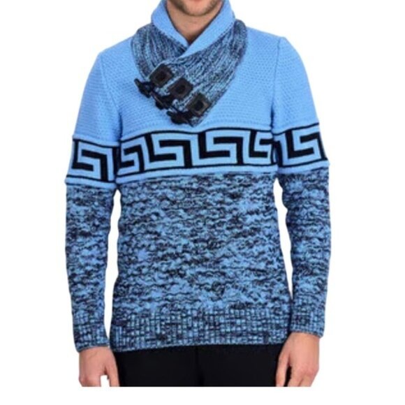 LCR Black Edition Shawl‎ Collar Sweater Greek Key Knitwear Wool Pullover 3XL Men - Picture 1 of 10